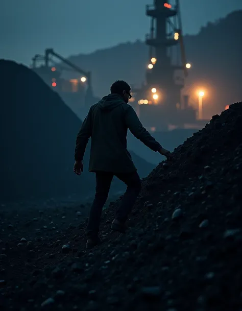 black person ,at night,  steals coal from a mine