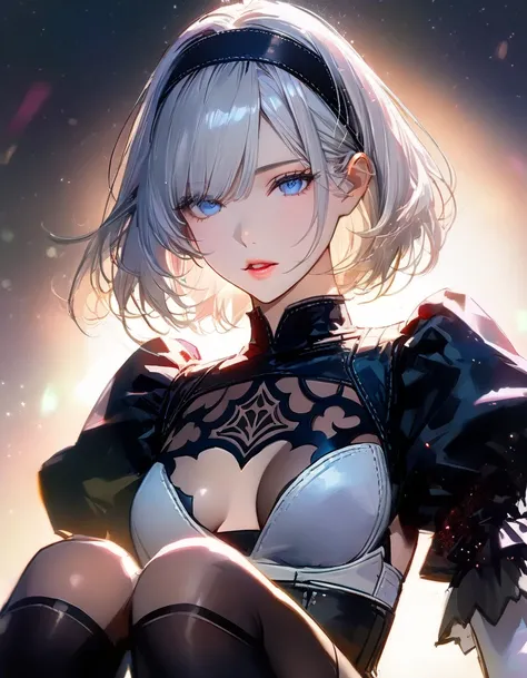 {(masterpiece,best quality, 16K portrait, UHD, extremely detailed the work, detailed beautiful face and eyes and skin and hair)} 
BREAK {(contour-emphasis),(rough sketch),(beautiful artwork)}  
BREAK {(1 YoRha-Type woman), (pale-off-white colored hair, sho...