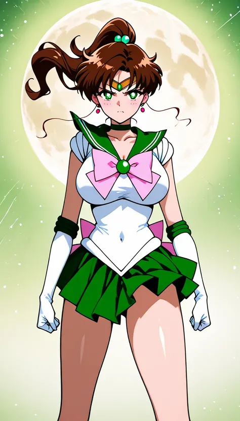 Masterpiece,   best quality  , Alone,  Sailor Jupiter　 Fully clothed 　  big breast　 No.　 action pose 　   serious expression  　  knight 　  knight 空　  full moon