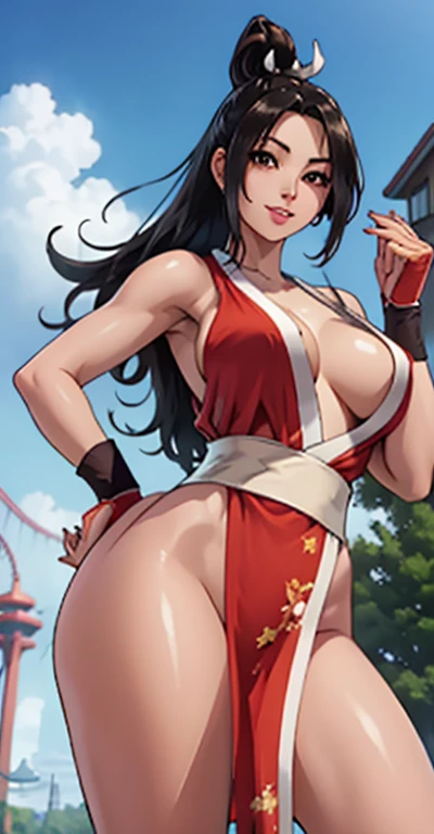 (Mai Shiranui), She is showing her side, She is standing sideways to the viewer,__Body Parts__, Official Art, 8K Wallpaper Units, Ultra Detailed, Beautiful, Masterpiece, Super Fine Photo, High Quality, Super High Resolution, Photorealistic, Sunlight, Smile...