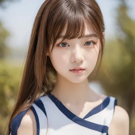 ((Best, 8k, Masterpiece: 1.3)), 1 girl, (Random hairstyle, huge chest: 1.2), outdoor, super fine face, fine eyes, double eyelids, up hair, beautiful skin, small face, standing figure，Japanese，full-body view，distant photograph，Distant view，white shoes