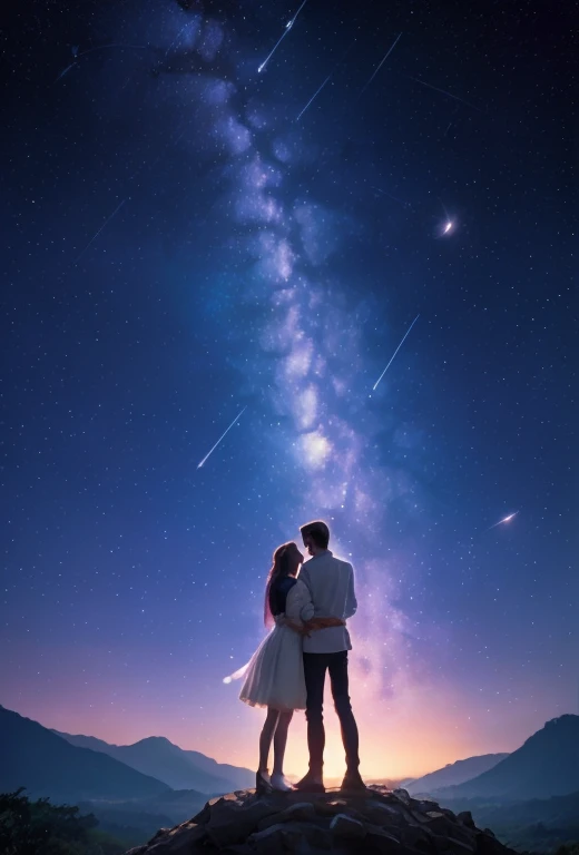 Couple, girl, boy tall, romantic, love, starry sky, galaxy, shooting stars, surreal, ความคมชัดสูง