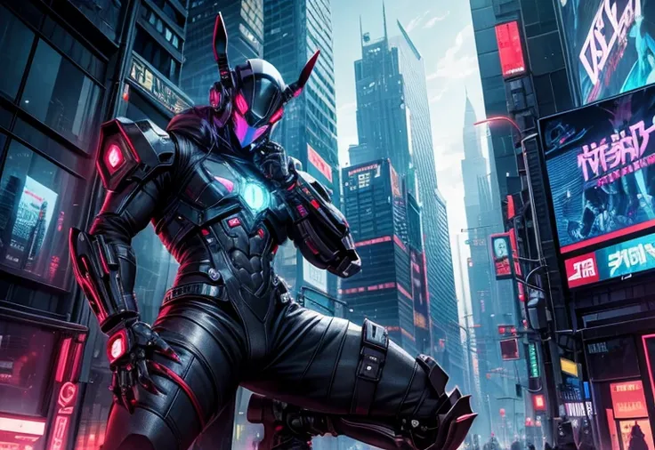 cyberpunk, a cyberpunk robot

He wears a cyberpunk suit ,  diabolical rabbit helmet , cyberpunk gloves, detailed claws,   metal claws,  cyberpunk pants,  large budding pants , clawed feet, detailed claws,,  chest covered in metal

Dark Apocalyptic City,  c...