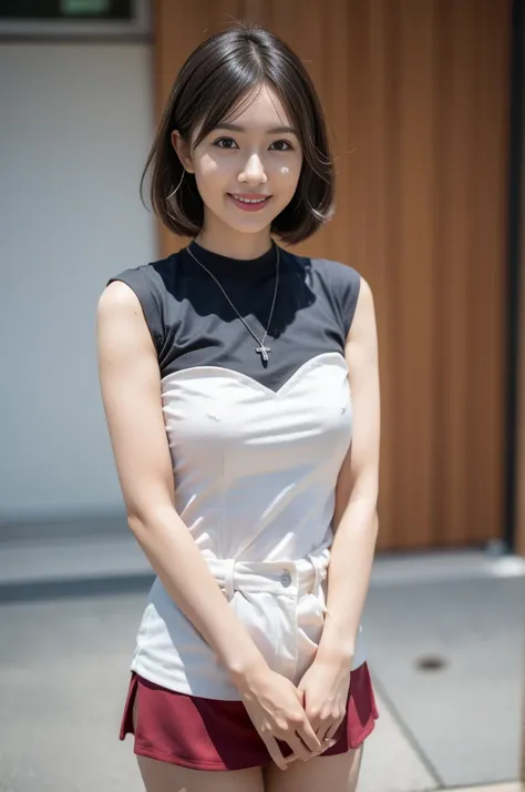  best quality ,  Details,  beautiful, insanely  Details, absurdres, perfect anatomy,  Japanese woman, black hair,Age 27, (slender),  big breasts、 smile,  facing right,  short hair while on a business trip, (ゴージャスなライトパープルの miniskirtドレス:1.1),( Cleevidge :0.7...