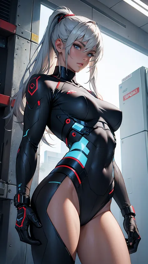 Beautiful cybernetic girl looking at camera in underwear detailed muscles realistic masterpieces dynamic poses 