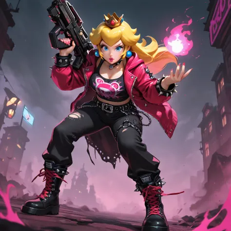 Punk princess peach with donky kong in apocalyptic 