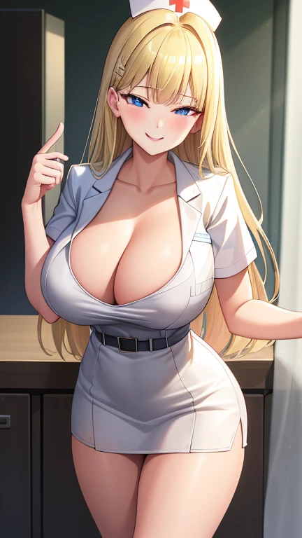 (best quality:1.5, highres, UHD, 4K, detailed lighting, shaders, perfect hand anatomy), blonde straight hair, busty, nurse outfit, cleavage, thighs, smiling, pov, close shot, standing, hospital background Sexy 
黒のチャイナドレス