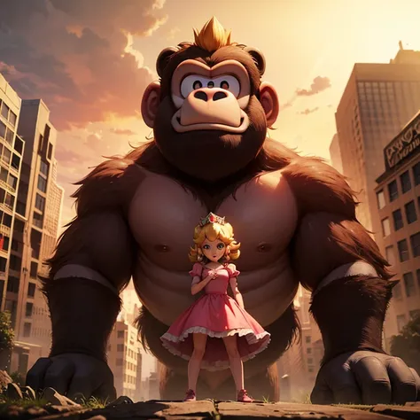 Punk princess peach with donky kong in apocalyptic 