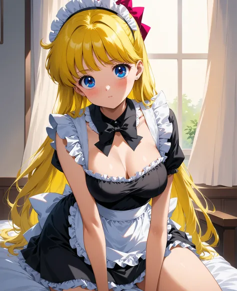 masterpiece,  best quality ,  High Resolution , Super vivid， HD ,maid costume,  Blonde Hair