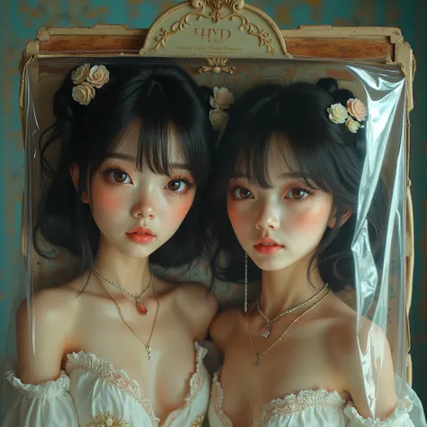 Dolly Packaged Girls. Beautiful Girls Trapped in Blister Package on Decorative Cardboard with instructions, LifeLike Live-Action, Bearfoot, Beautiful Reflective Eyes, Innocent, FlowerHairpin, Open Cleavage from ExtremeAngle, SpecularReflection, Stunning, S...