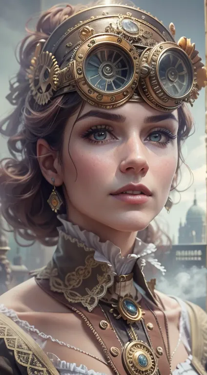 (Best quality,4K,8K,A high resolution,Masterpiece:1.2),Ultra-detailed,(Realistic,Photorealistic,photo-realistic:1.37),Steam punk,Another world,Dream-like,Isolated heroine, Intricate lace pattern and corset, Unique and refined costumes reminiscent of the Vi...