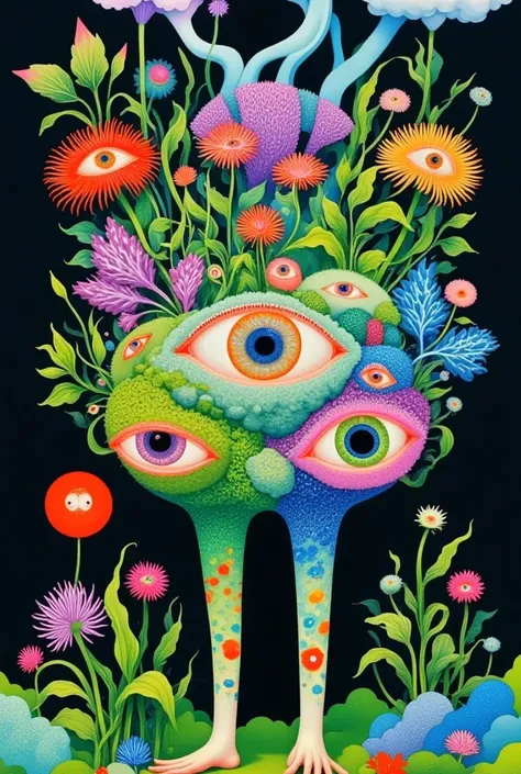 ((( psychedelic surreal art , Hyper-realistic flat colors, colorful flat surreal surreal hybrid animal, alebrijes aesthetics))).(((alien animals，Long tentacles，One-Eye，Strange Plants )))
