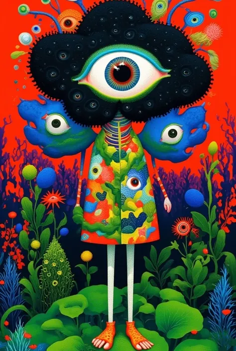 ((( psychedelic surreal art , Hyper-realistic flat colors, colorful flat surreal surreal hybrid animal, alebrijes aesthetics))).(((Alien animals，Long tentacles，One-Eye，Strange Plants )))
