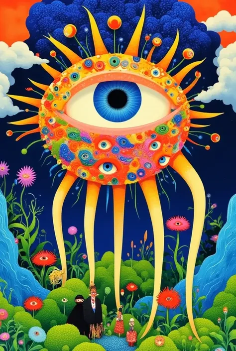 ((( psychedelic surreal art , Hyper-realistic flat colors, colorful flat surreal surreal hybrid animal, alebrijes aesthetics))).(((Alien animals，Long tentacles，One-Eye，Strange Plants )))
