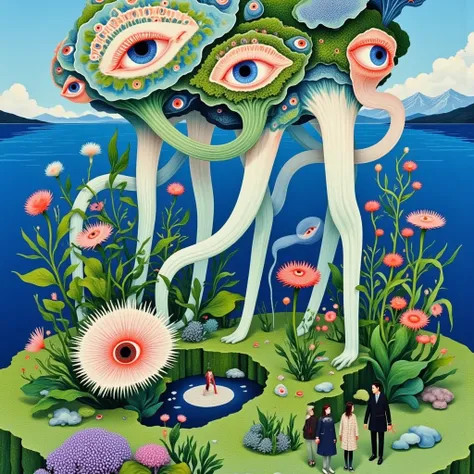 ((( psychedelic surreal art , Hyper-realistic flat colors, colorful flat surreal surreal hybrid animal, alebrijes aesthetics))).(((Alien animals，Long tentacles，One-Eye，Strange Plants )))
