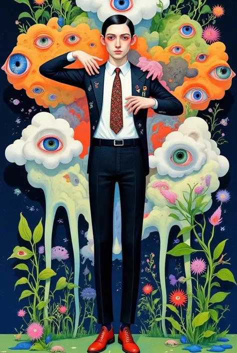  in a suit 、 illustration of a man with clouds and eyes , Pedro Pedraja 的一幅 Surrealism画作 ,  Behance Contest, 流行 Surrealism,  surreal illustration ,  Psychedelic illustration ,  psychedelic surreal art , 流行 Surrealism lowbrow art style, 梦幻 Surrealism, 流行 - ...