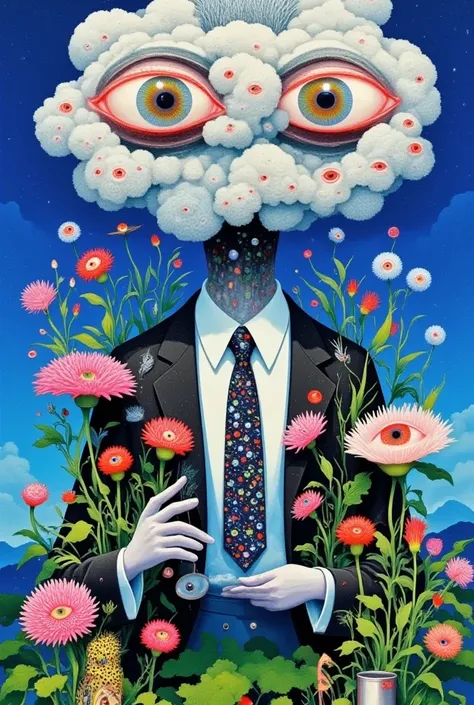  in a suit 、 illustration of a man with clouds and eyes , Pedro Pedraja 的一幅 Surrealism画作 , 流行 -  Surrealism,  Surrealism, Surreal Portrait , Surreal design , Jeff Soto's Style 