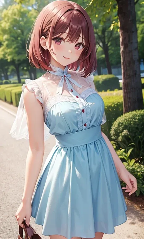 anegasaki nene、 shiny maroon hair,  short hair while on a business trip, ( brown pretty eyes 、 sparkling eyes , Fine grain)、smile、 super detailed eyes、 highly detailed face, Highly detailed eyes,   (Masterpiece:1.2,  best quality ), 1 girl, cowboy shot、


...