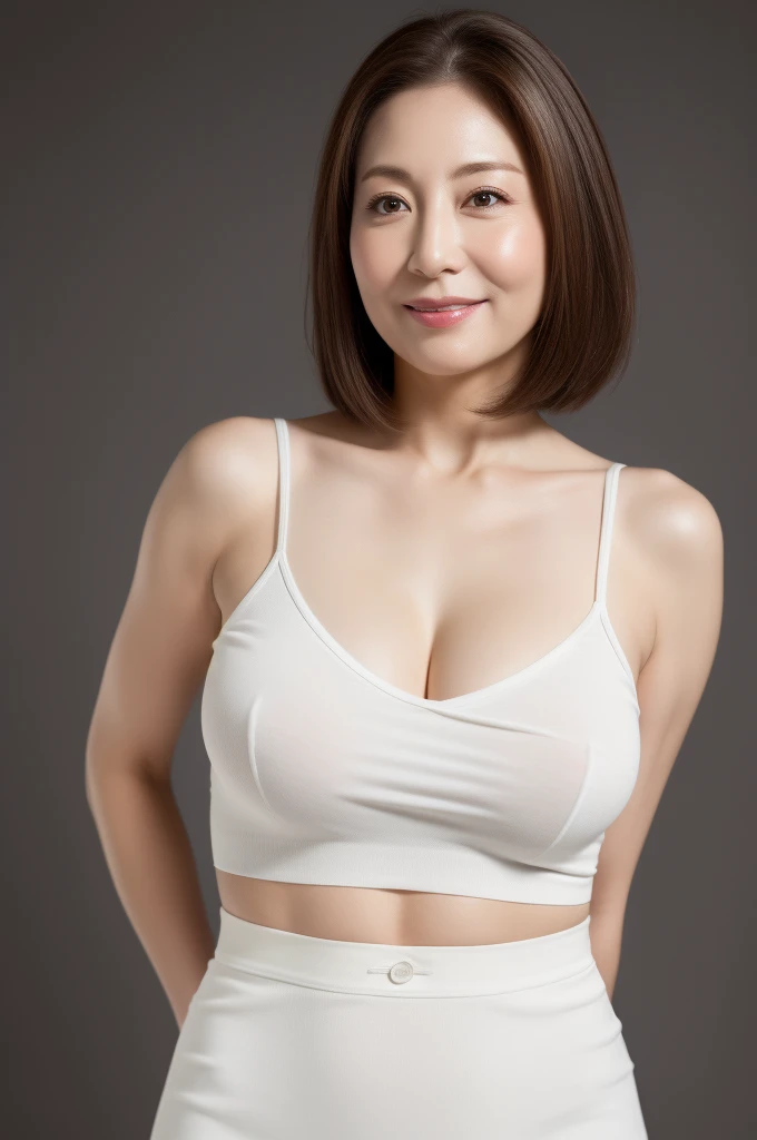  high resolution、 high resolution、  high definition surrounded by chicks 、Masterpiece、 textured skin、 anatomically very accurate 、 sharp、
Gray background,
((Middle age in Japan、90 years))、Alone、(( facial wrinkles))、豊満な big breasts、 straight light brown hai...