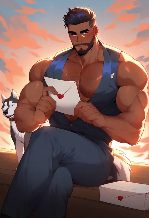  masterpiece,  envelopes, man,  tanned skin,  big and muscular , husky,  short hair , cabello negro,  bushy eyebrows,  hairy, big pectoral, big bicep,  perfect anatomy, Big daddy,  Japanese man , cabello negro,  short hair , slightly  hairy, muscular, eleg...