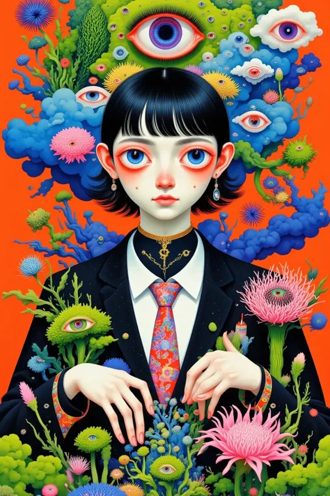  in a suit 、 illustration of a man with clouds and eyes , Pedro Pedraja 的一幅 Surrealism画作 ,  Behance Contest, 流行 Surrealism,  surreal illustration ,  Psychedelic illustration ,  psychedelic surreal art , 流行 Surrealism lowbrow art style, 梦幻 Surrealism, 流行 - ...