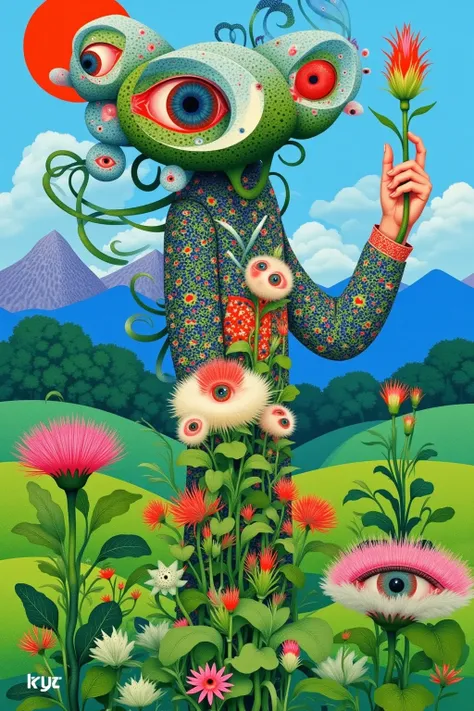 's surrealistic painting ，Depicts a butterfly holding a plant with a human hand and one hand, Tomek Setowski ,  Behance Contest,  pop surrealism,  Psychedelic illustration ,  psychedelic surreal art , lowbrow  pop surrealism,  and McFarlin , Paintings by A...