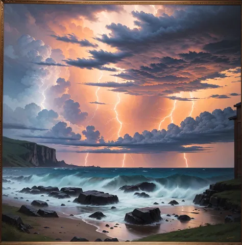 painting, 2000'S seascape, Thunderstorm, Private Press