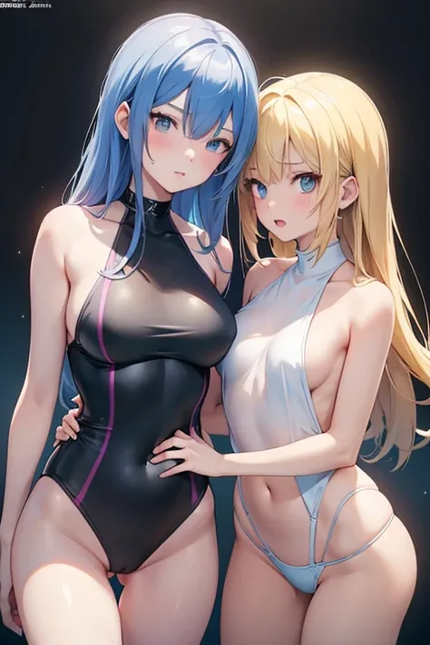 Two girls, narrow, wearing a swimsuit ( semitransparent ), breasts,  correct anatomy ,  anime style,  lesbian sexy, sucker and fucker, Hentai , NFSW, beautiful and sensual, whether the fourth,  best quality,  masterpiece ,  high definition ,  anime style