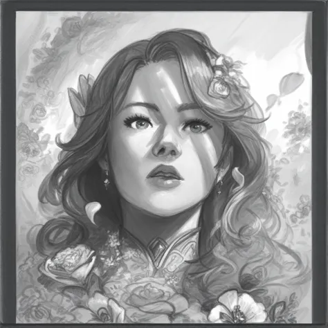 score_9, score_8_up, score_7_up, masterpiece, high quality, BREAK
 monochrome, greyscale, solo, drawing, sketch, silent comic, simple background
a woman, portrait, long hair, face zoom, framed by flowers