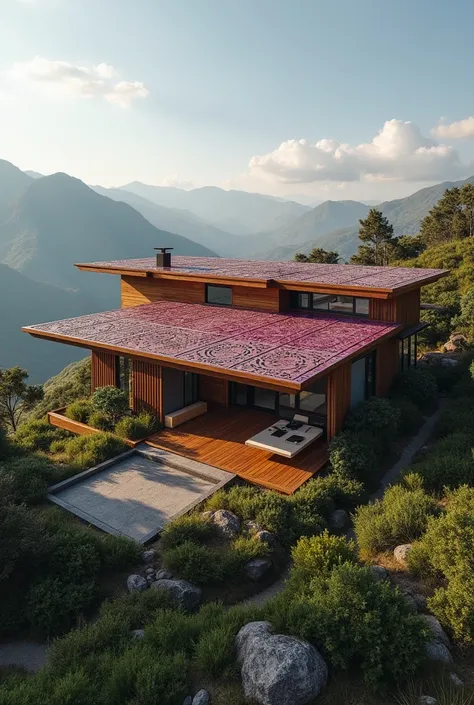 a modern single-storey house with a calamine roof with Tiahunacotas runes