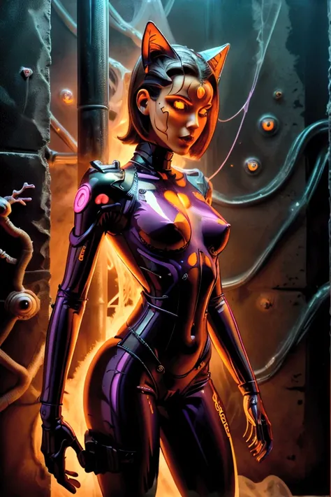 a close up of a group of naked  women in purple latex harnessin fullbody,an album cover inspired by hajime sorayama, tumblr, futurism, futuristic glossy latex harness, as a retrofuturistic heroine, latex outfits, diverse cybersuits, wearing futuristic sexy...