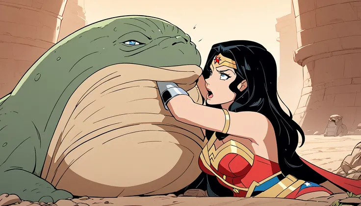 Wonder Woman deepthroats 、Jabba Zahat grabs Wonder Woman's head and makes her blow job