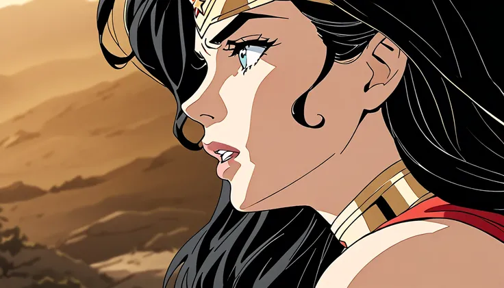 Closeup of Wonder Woman's profile going deep throat