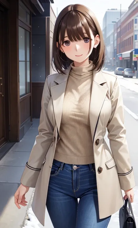 anegasaki nene、 shiny maroon hair,  short hair while on a business trip, ( brown pretty eyes 、 sparkling eyes , Fine grain)、smile、 super detailed eyes、Highly detailed faces, Highly detailed eyes,   (Masterpiece:1.2,  best quality ),女の子1 person, cowboy shot...