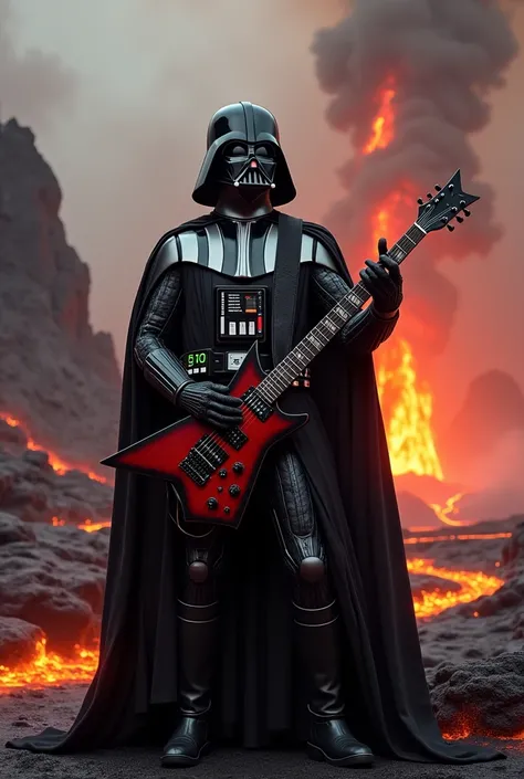 Anakin from the dark side playing solo guitar in Mustafar