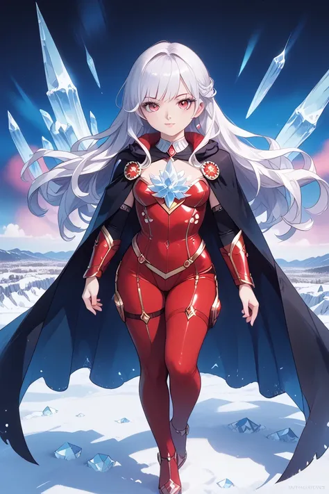 SFW:1.5, 1woman\whole body:1.5\spilit\Spirit\ beautiful woman with ice body \Clear ice body \ beautiful eyes like jewels \ long eyelashes \ beautiful lips, Showing the body line whole body tights\Ice color, cape\(That The cape is the aurora itself\Beautifu...