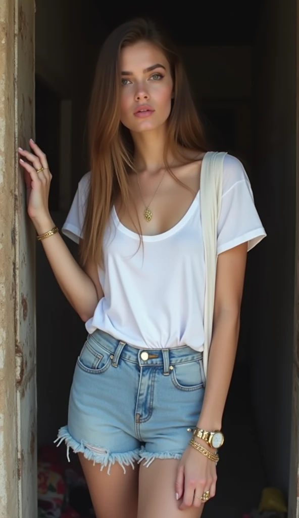 (entirely visible from head to toes) straight hair french girl white brunette cute doll  face 18 years old, aux cheveux plaqués très lisses hazel châtain caucasian model, eyelash, makeup, pale beautiful casual girl shy, effrayée belle face, magnifique, bel...