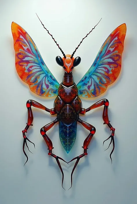 Symmetrical mantis fused glass panel 