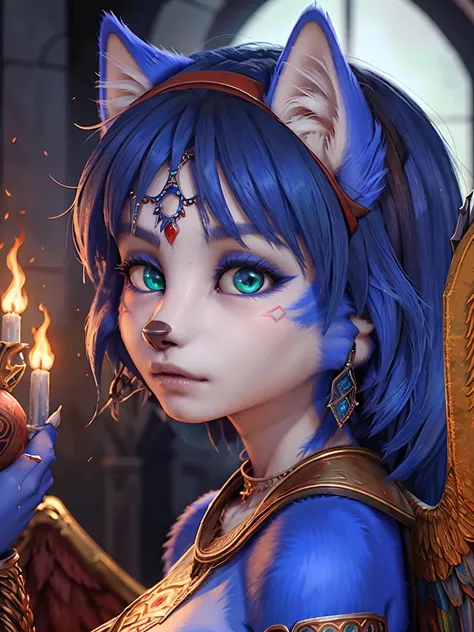 ((krystal)), Star Fox-Krystal, lovable, green eyes, (((   long blue hair 1  .3))), Decollete, anthro,  blurry ,  detailed Fluffys fell,    detailed face   , (Fluffy),    1 girl, ,woman, Goth, green eyes, Undercut,  Hyper-realistic 8K CG  ,    masterpiece ,...