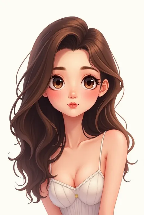 a simple cartoon of a beautiful woman with brown hair, white background, princesscore, I can't believe how beautiful this is --ar 1:2 --personalize 2gwf1qc --stylize 750 --v 6.1