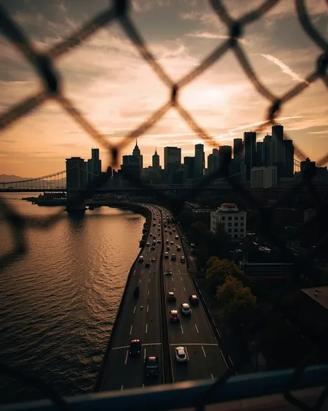 View of the city through a screen