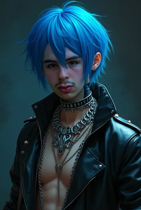 Me young male as a trap singer wearing chains and blue hair