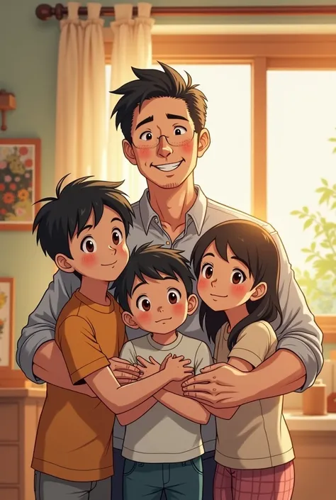 A father of a family with brown hair, Manga style Catoon