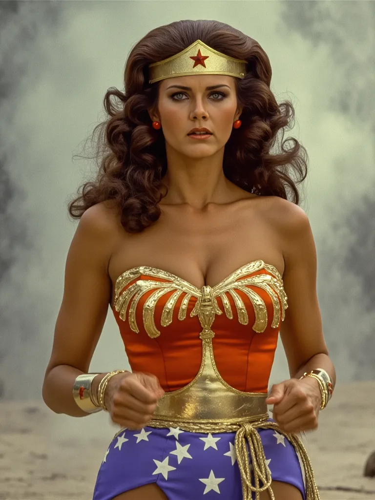 Wonder Woman, Linda Carter stands, Hands tied with rope,Pleasing Fluffy Sexy Emotions,