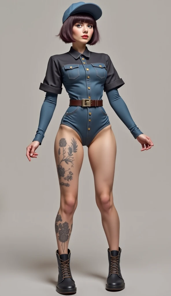 Подсказки
1girl, light blue denim leotard, thick raised denim, sexy look, high waist, slim waist, small boobs, rough seams, long bare legs, high sneakers, long sleeves, standing, full-length, solo focus, tight belt on waist, big belt buckle, hands on hip, ...