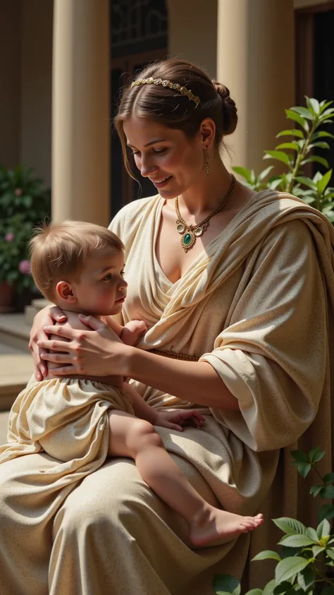 
A Roman woman who takes care of her ren. The woman should be well-groomed and interesting. must have the conditions and clothing of the period