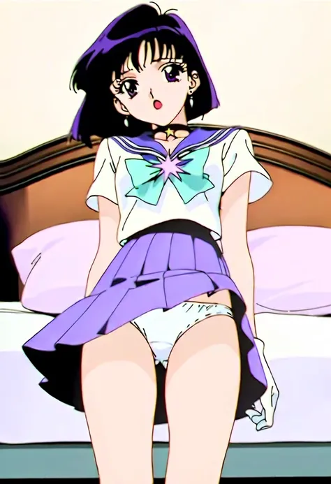 Masterpiece,  best quality ,   very aesthetic,   ridiculous , Sailor Saturn XL, 1990s ( style),  perfect face,  perfect configuration, Moist Skin,   intricate details, break 1girl, Alone,  short hair while on a business trip,   black hair,  purple eyes,  f...