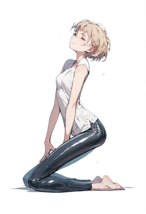  Long Shot,full body,girl,sleeveless t-shirt and latex pants,Best Quality, Best Illustration,1 girl,solo Ultra-detailed,girl,white background,cool pose,dope,Dynamic pose