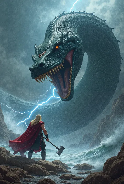 Thor fighting with jormungandr 