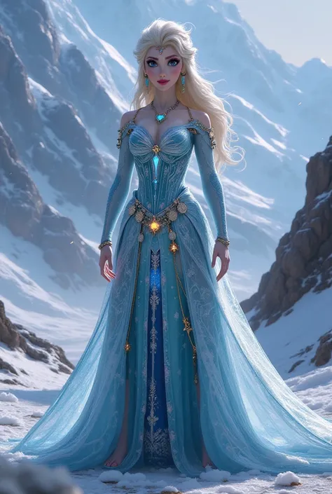 elsa frozen wearing highly detailed divine costumes, high definition